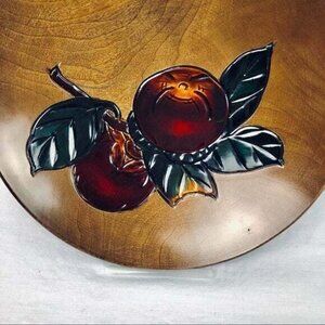 💙 Vintage Wood Bowl Embossed Fruit Hand Made Painted 9”